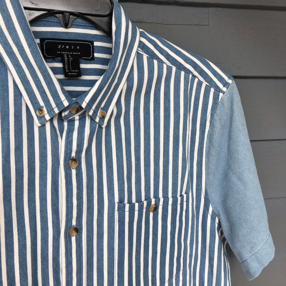Pinstripe button up w/ solid sleeves